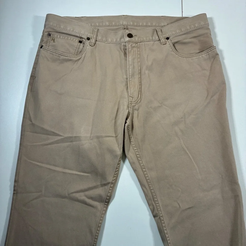 Polo Ralph Lauren 650 Straight Pants 40x28 Tan Khaki Cotton Twill 5 Pocket